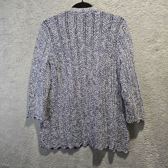 Chico's Womens Metallic Blue Crochet Cardigan Open Front  Sz 1 (M) - Sweater - Picture 5 of 8